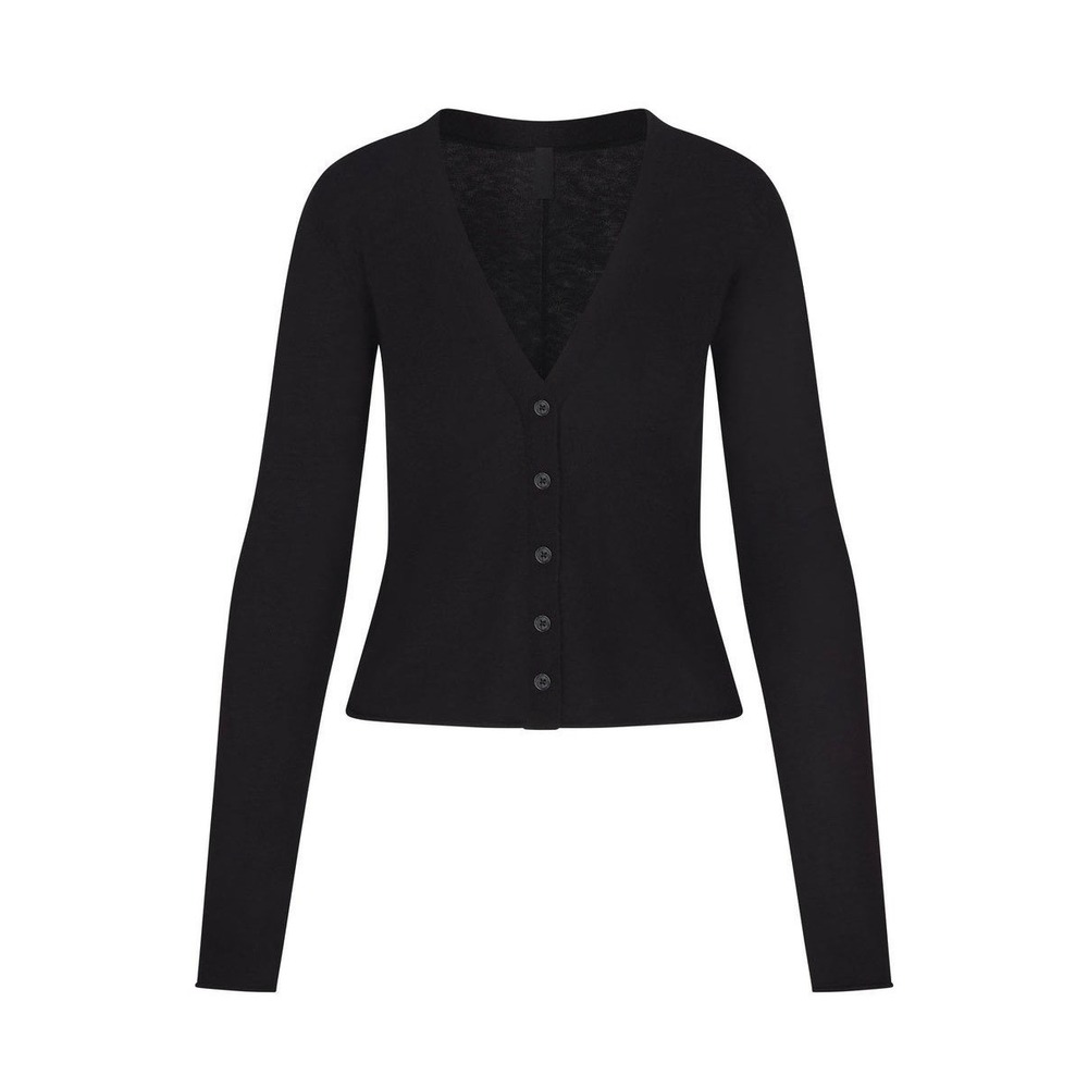 Skims Featherweight Cashmere Cardigan V Neck Onyx Black Size Large NWT - Picture 2 of 9